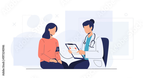 Doctor checks patient's blood pressure, medical consultation, healthcare concept