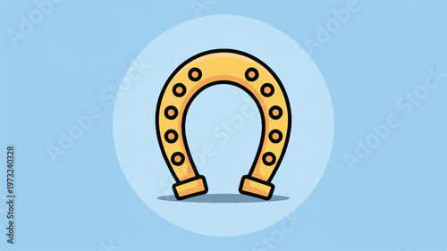 Golden horseshoe with nail holes in a circular frame