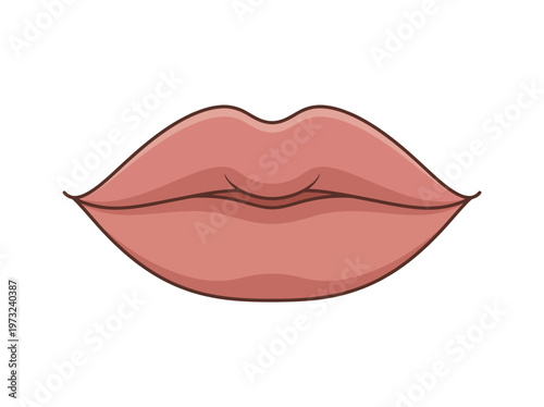 Flat human lips with soft natural shape, smooth curves, clean outline, minimal beauty design style