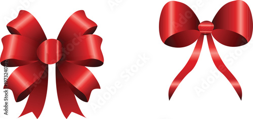 Two stylish red gift bows displayed against a plain background