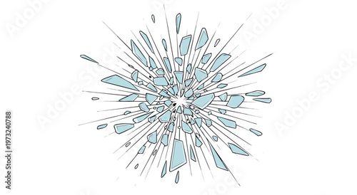 Abstract Blue Bursting Shattered Glass Explosion Vector Illustration With Sharp Edges And Radiating Lines On White Background