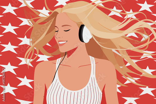 Woman with Headphones Enjoying Music in Stylish Setting