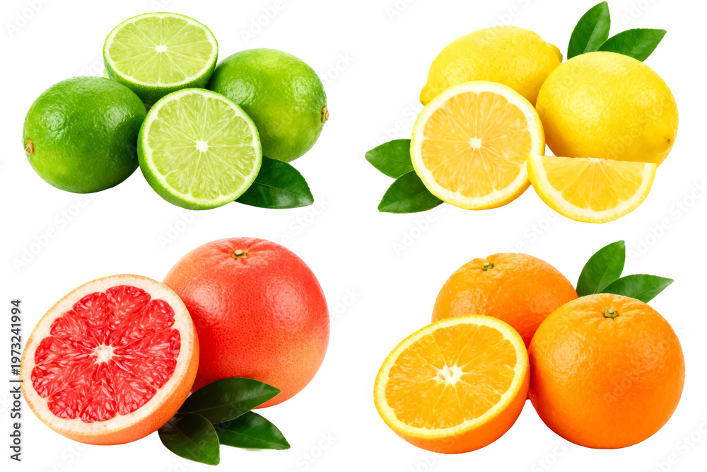 Fototapeta premium Assortment of Citrus Fruits: Limes, Lemons, Grapefruits, Oranges