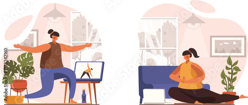 Virtual reality exercise and virtual meeting in a modern home office setting