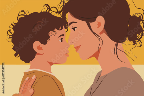 Mother and Child Affectionate Portrait Illustration