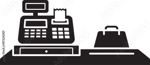 Cash Register and Checkout Counter Silhouette Vector Icon