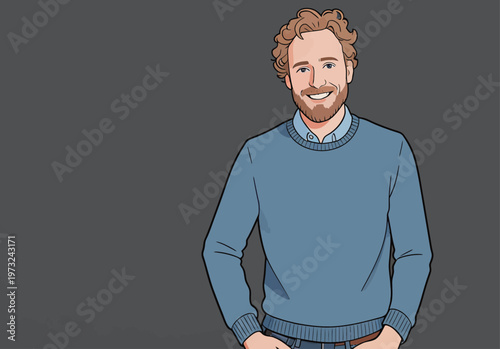 Smiling Man in Blue Sweater Illustration