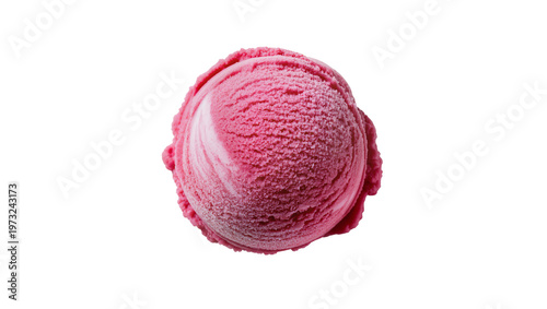 Isolated scoop of delicious strawberry pink ice cream with creamy swirls, sweet dessert treat