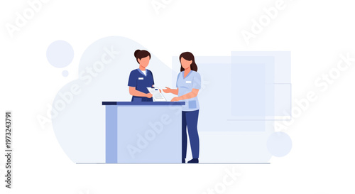 Nurses at reception desk, healthcare, medical staff, hospital, clinic, administration
