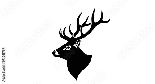 Silhouette of a majestic stag's head with impressive antlers, a symbol of nature's grandeur and wilderness