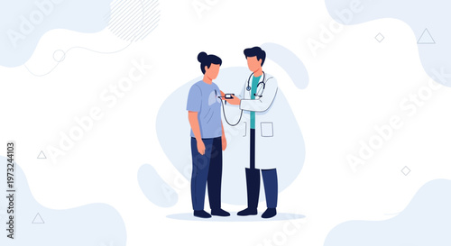 Doctor checking patient's blood pressure with stethoscope, medical examination concept
