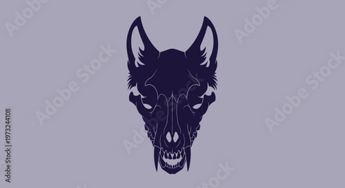 Dark Silhouette of a Wolf Skull Emblem Against a Muted Purple Background
