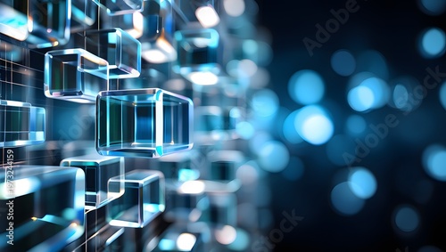 Futuristic 3D Glass Data Cubes Abstract Background.