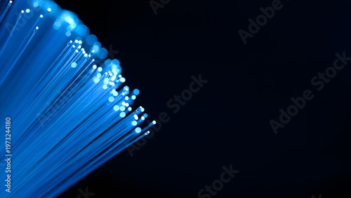 Futuristic Blue Fiber Optic Network Abstract Background.
