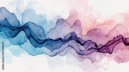 Abstract Ink and Watercolor Merge Background with Colorful Fluid Waves