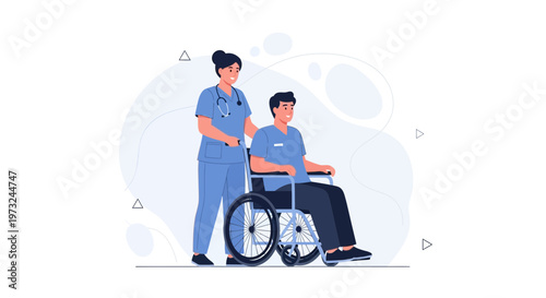 Nurse assisting patient in wheelchair, healthcare, medical care, support, disability