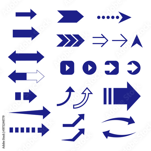 シンプルな矢印のアイコンセット　ネイビー