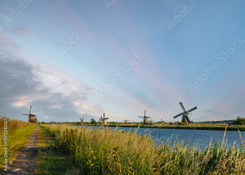 Kinderdijk in the Netherlands (Holland) famous UNESCO World Heritage, Windmills built between 1738 and 1740