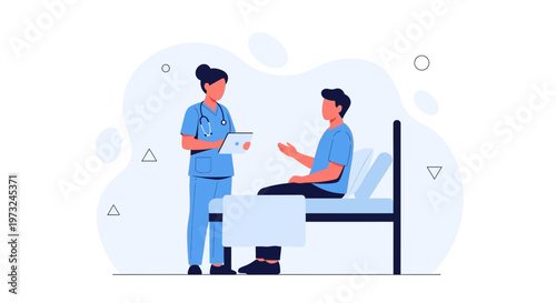 Nurse Discussing With Patient In Hospital Bed, Medical Consultation, Healthcare Illustration