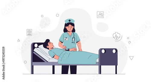 Nurse Caring for Patient in Hospital Bed, Medical Care and Health Concept