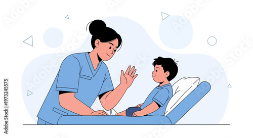 Nurse Giving High Five to Young Patient in Medical Exam Room