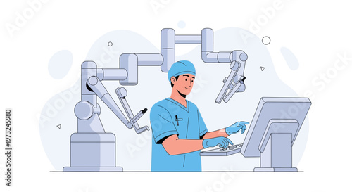 Surgeon controlling robotic arms for minimally invasive surgery on a console