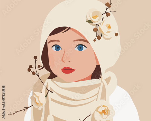 Stylized Portrait of a Little Girl with Flowers