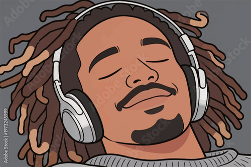 Man with Dreadlocks Wearing Headphones
