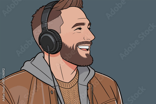 Stylish Man Wearing Headphones Smiling