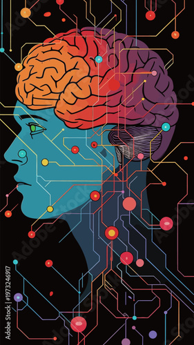 Digital Brain and Neural Network in Tech Concept