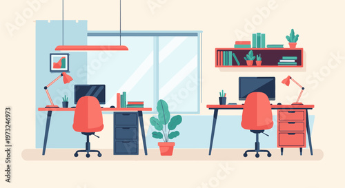Modern Office Workspace with Desks and Chairs 1.