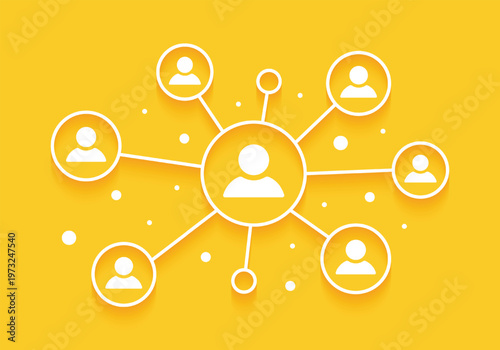 Vector People Connecting Social Network On Yellow Background