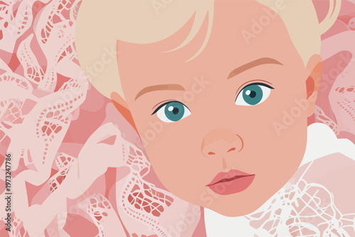 Illustration of a Blonde Toddler with Blue Eyes