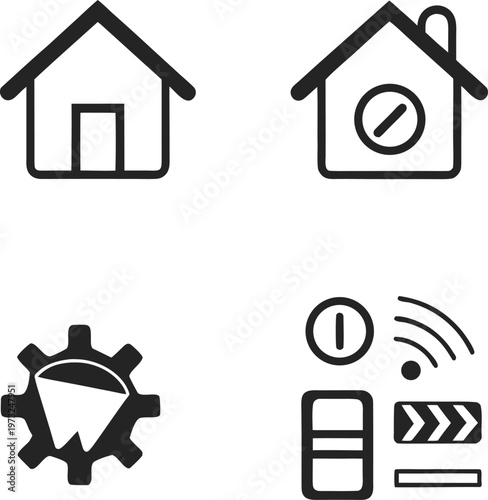 Home, house, smart home icons, automation symbols, technology set, 4 vector graphics