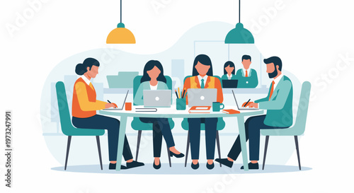 Business team meeting in office discussing project strategy 5.