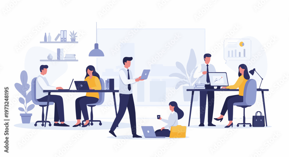 Fototapeta premium Diverse team of professionals collaborating in a modern office environment.