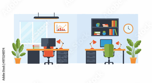 Modern Office Workspace with Desks and Computers 1.