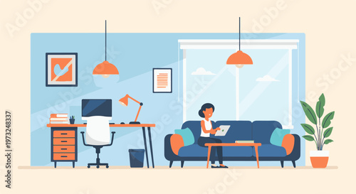 Woman working remotely from home on a laptop 1.