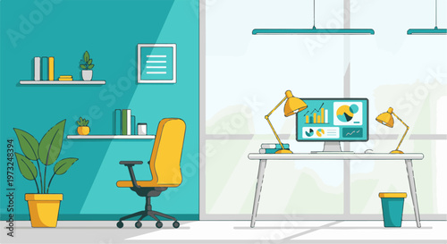 Modern Home Office Workspace with Computer and Desk Setup 1.