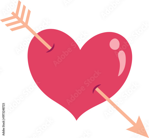 A pink heart pierced by a golden arrow with a feather fletching