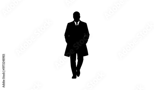 Minimal black silhouette man walking head down hands in pockets for sadness and introspection concept