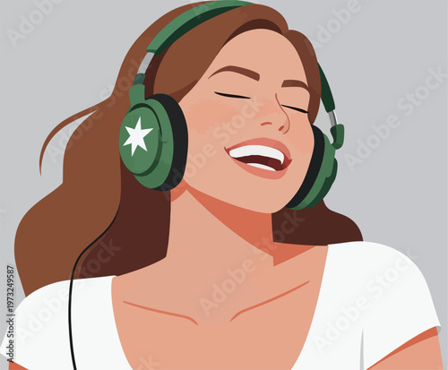 Woman Listening to Music with Headphones and Smiling