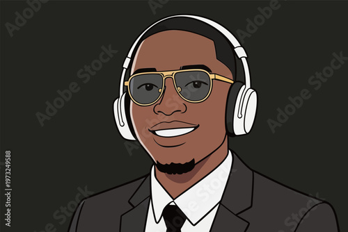 Stylish Cartoon Man in Suit with Headphones