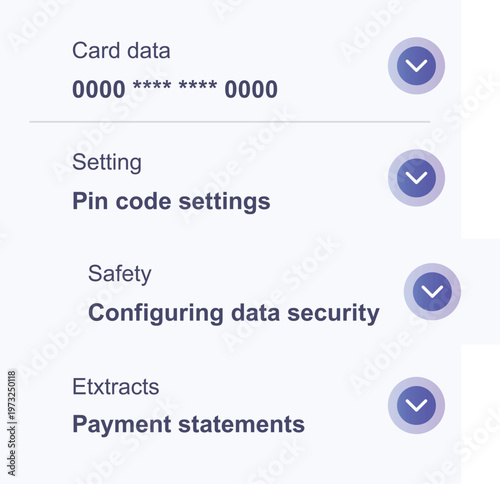 Overview of card and security settings in a mobile banking app interface