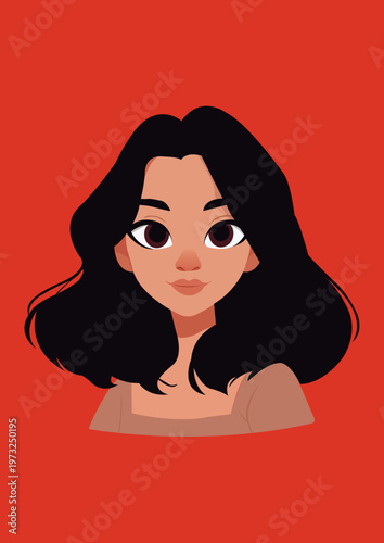 Minimal Flat Style Female Portrait Illustration