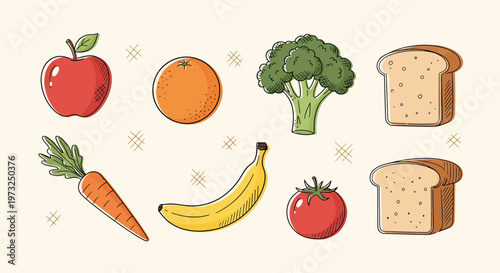 Fresh fruits and vegetables on display.