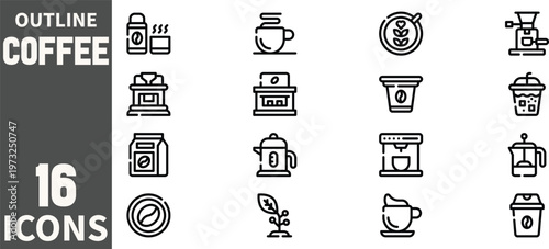 Essential 16 Coffee Culture Outline Icons Pack ,Coffee cup icon set