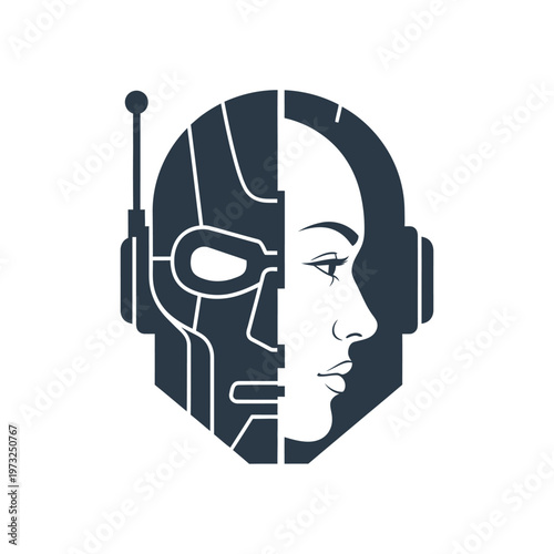 Cyborg woman with headset profile.
