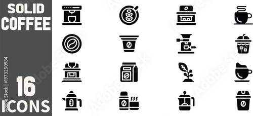 Essential 16 Coffee Culture Solid Icons Pack ,Coffee cup icon set