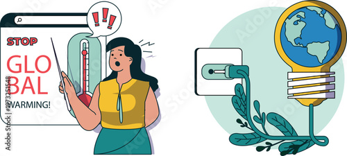 A woman raising awareness about global warming and climate change solutions